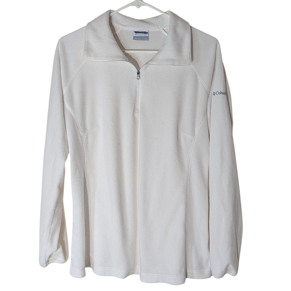 Columbia Quarter Zip Fleece Pullover White Long‎ Sleeve Logo Womens Large SEE